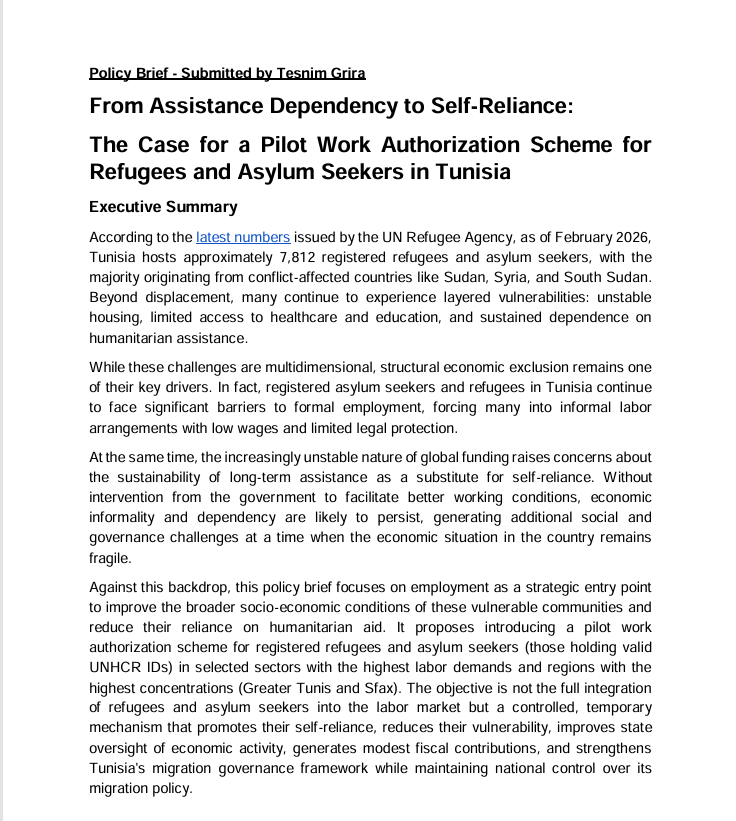 From Assistance Dependency to Self-Reliance:the-case-for-a-pilot-work-authorization-scheme-for-refugees-and-asylum-seekers-in-tunisia